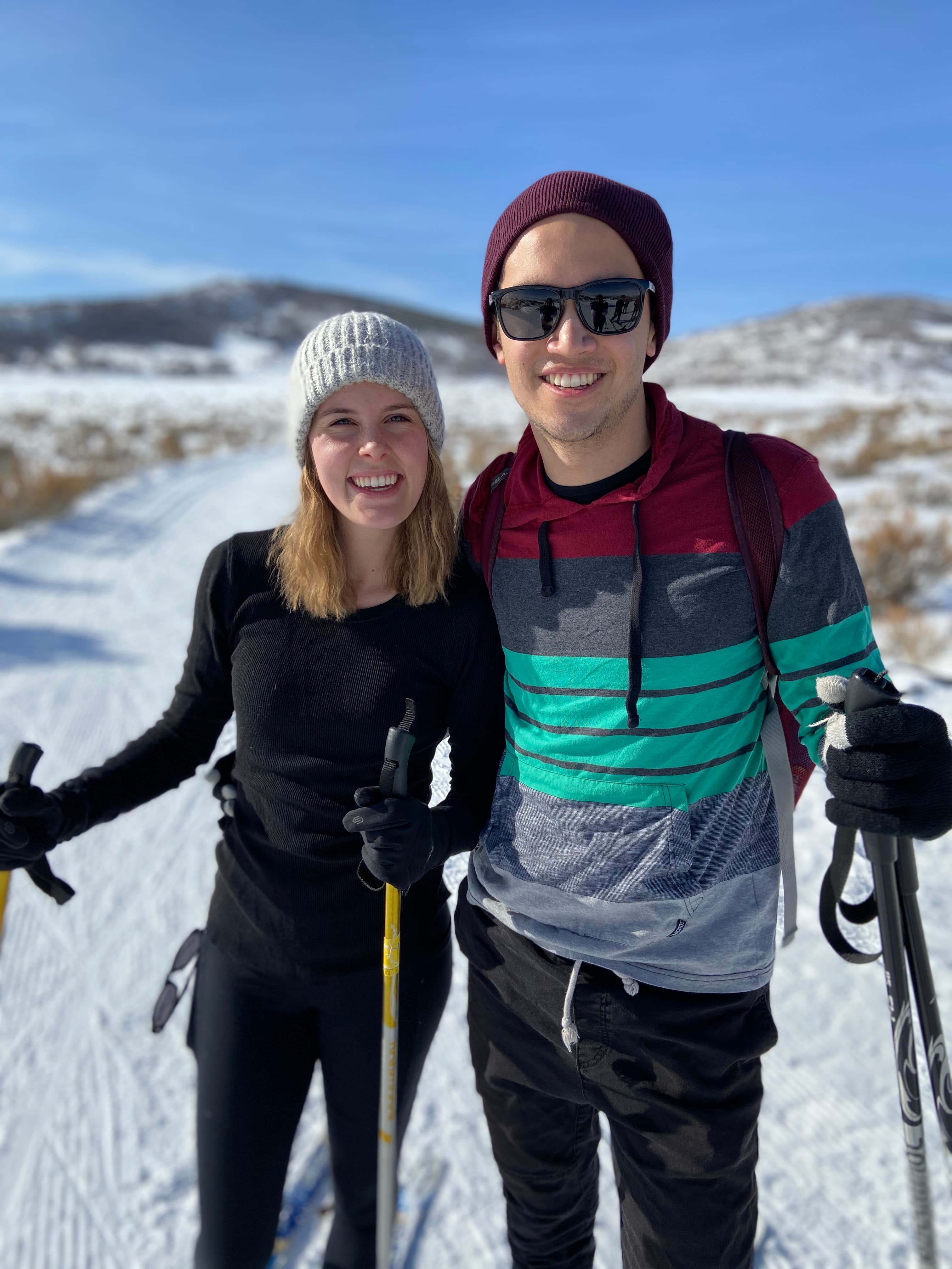 My wife Phoebe and me cross-country skiing