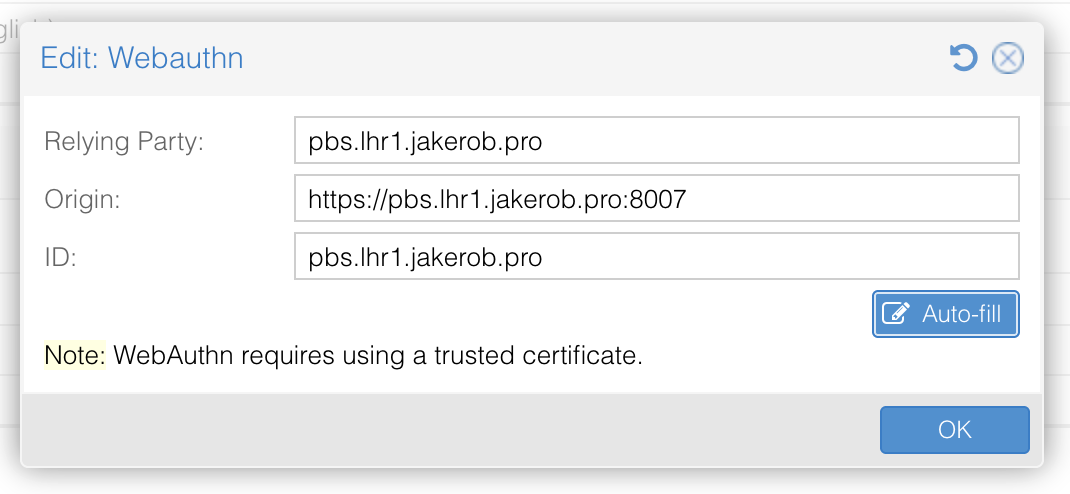 Passkey 2FA Proxmox Backup Server WebAuthn Settings